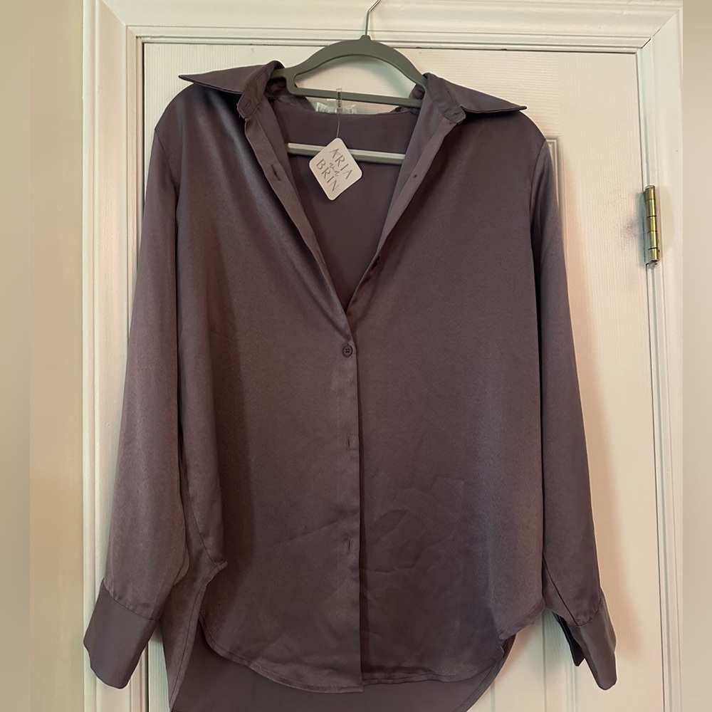 Gray Fitted Long Sleeve Button Down Shirt